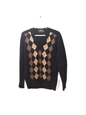 VTG 90s Rendale 100% Shetland Wool Argyle Sweater Mended Wabi-Sabi Dark Academia